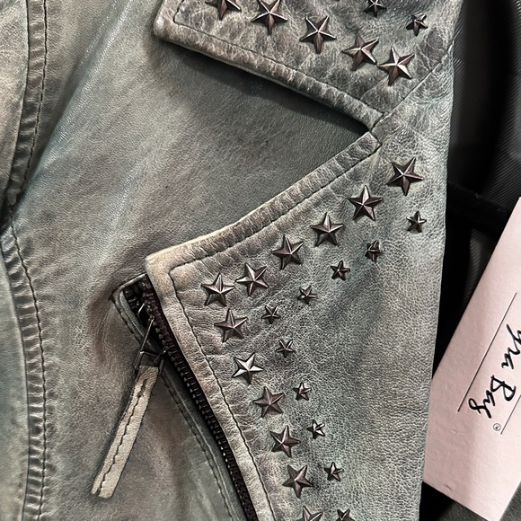 Myra Bag Studded Leather Jacket in Green - Picture 3 of 4